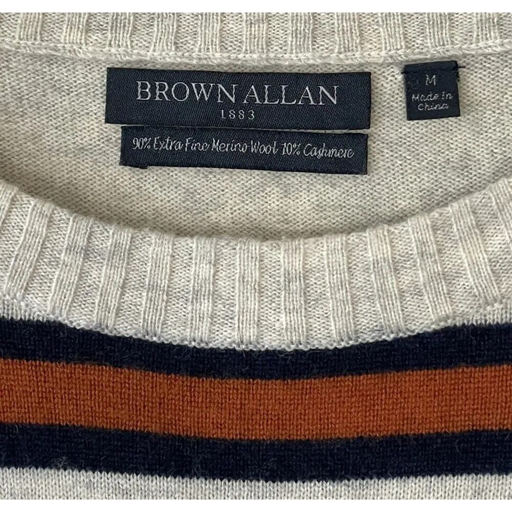 Brown Allan 1883 Women’s Size Medium Striped Wool Cashmere Blend Sweater - Picture 7 of 7